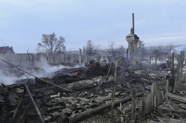 Последствия пожара в станице Лапшинской в Волгорадской области