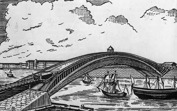 Деревянный арочный мост через Неву