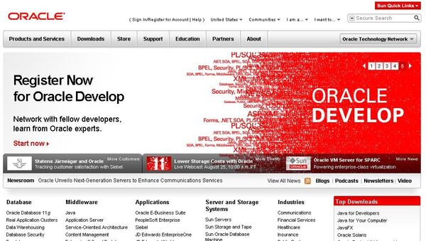 Скриншот сайта компании Oracle