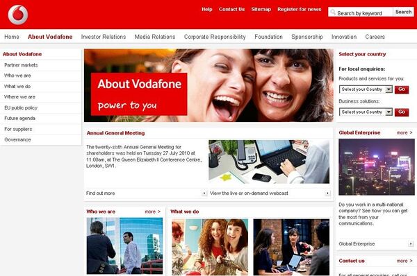 Скриншот сайта компании Vodafone