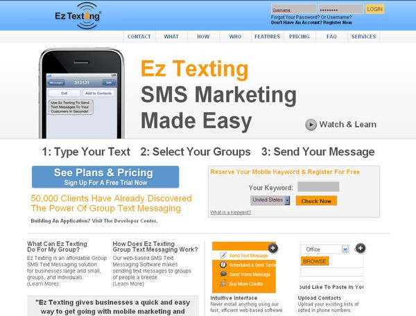 Сайт компании Ez Texting