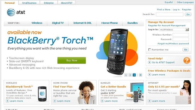 Сайт компании AT&T. Архивное фото