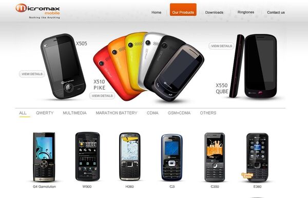 Сайт индийского производителя мобильных телефонов Micromax 