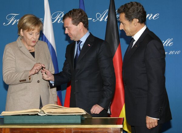 Лидеры России, Франции и Германии в Довиле