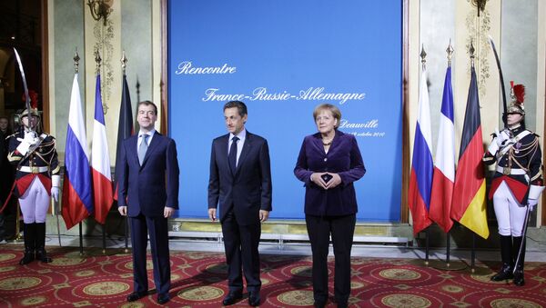 Трехсторонняя встреча президентов России и Франции и федерального канцлера Германии во французском Довиле