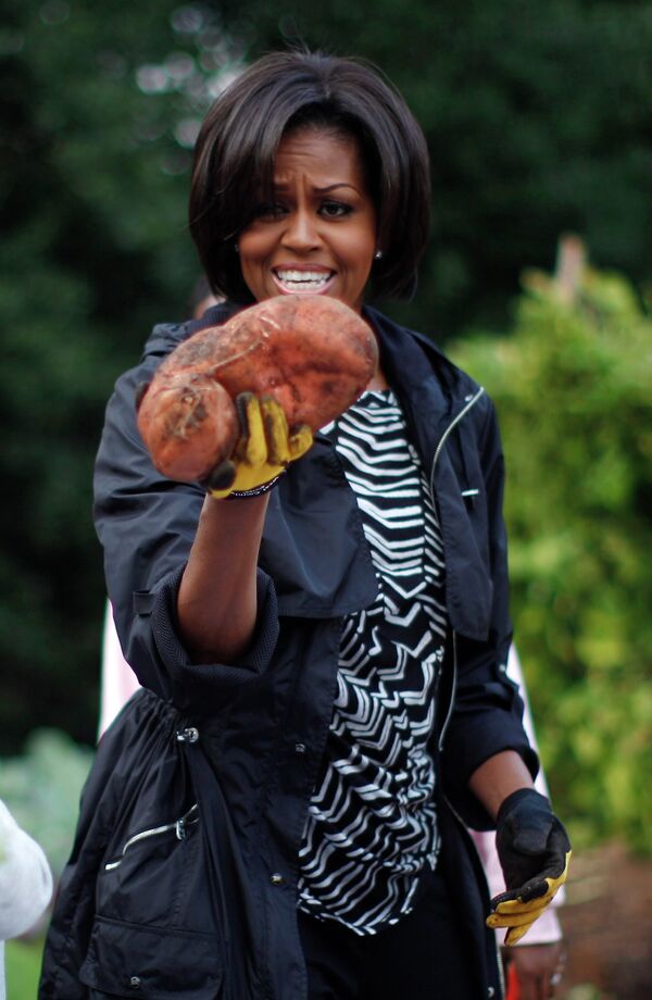 Супруга американского президента Мишель Обама собрала урожай на огороде Белого дома