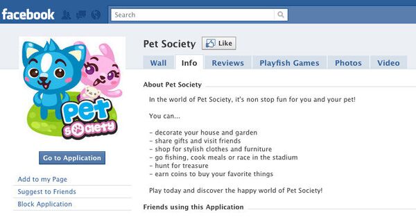 Игра Pet Society в социальной сети Facebook