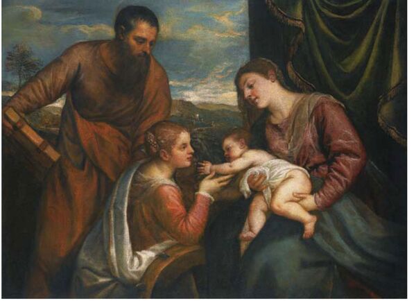 Картина Тициана Святое собеседование со святыми Лукой и Екатериной Александрийской (около 1650 года)