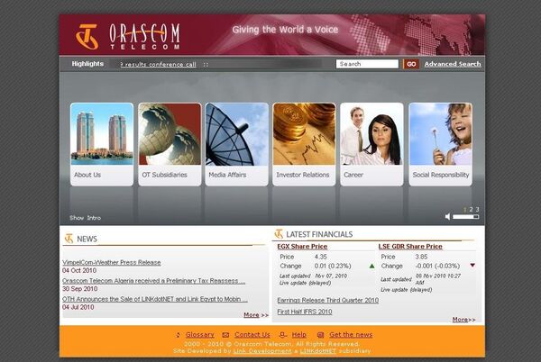 Сайт телекоммуникационной компании Orascom Telecom