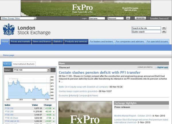 Сайт Лондонской фондовой биржи