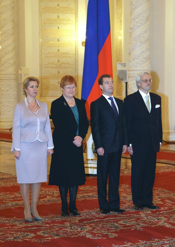 Президент России Дмитрий Медведев принял в Кремле президента Финляндии Т.Халонен