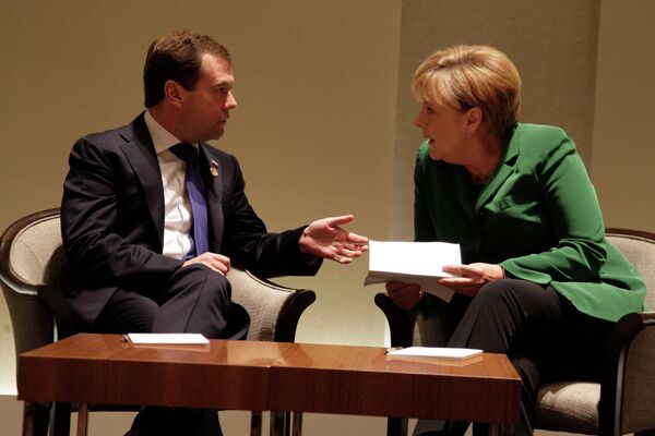 Встреча президента РФ Д.Медведев и канцлера ФРГ Ангелы Меркель в Сеуле в 2010 году
