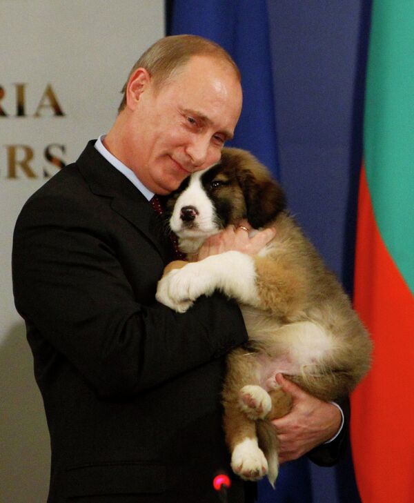 Владимир Путин со щенком