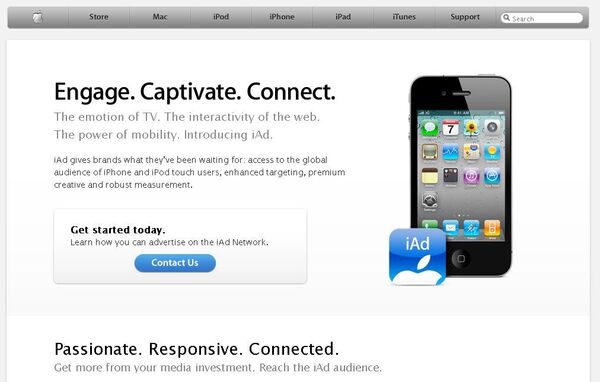 Страница рекламной платформы iAd на сайте Apple