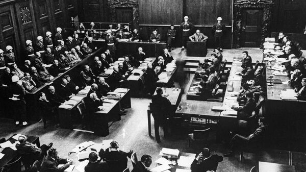 Одно из заседаний Международного военного трибунала во время Нюрнбергского процесса. Архив