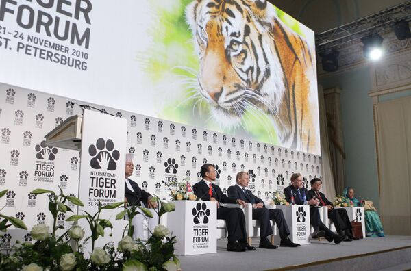 Премьер-министр РФ Владимир Путин на Международном форуме по проблемам, связанным с сохранением тигра на Земле