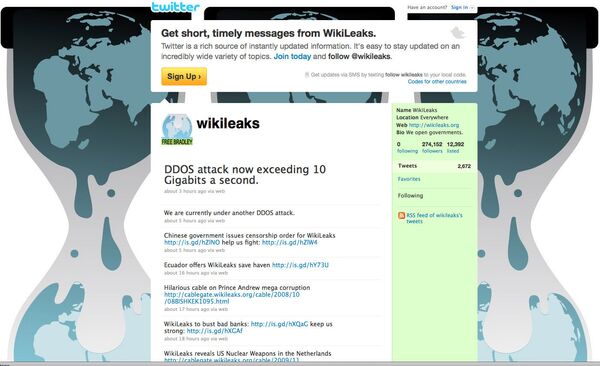 Скриншот страницы WikiLeaks в Twitter