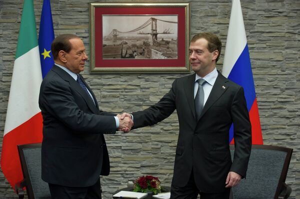 Дмитрий Медведев и Сильвио Берлускони 