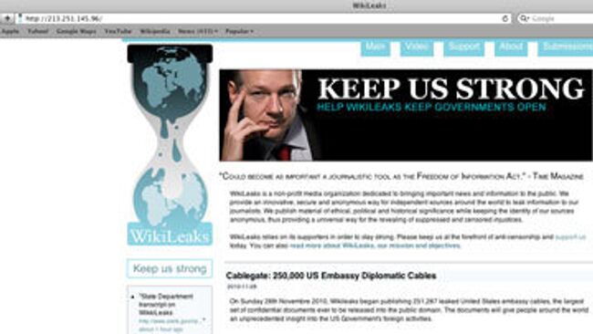 Скриншот сайта Wikileaks, доступного по адресу IP-адресу http://88.80.13.160/