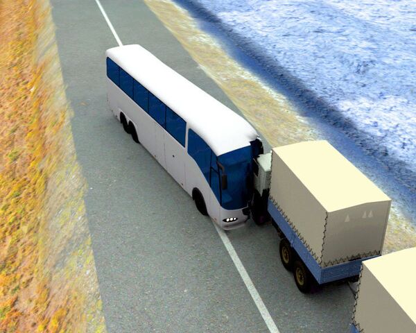 3D-реконструкция столкновения автобуса с КамАЗом в Саратовской области