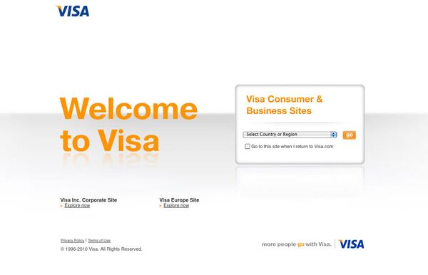 Скриншот страницы сайта www.visa.com