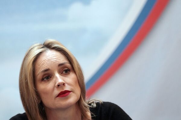 Шерон Стоун на пресс-конференции в рамках благотворительного мероприятия в поддержку деятельности России по борьбе с детскими онкологическими и офтальмологическими заболеваниями