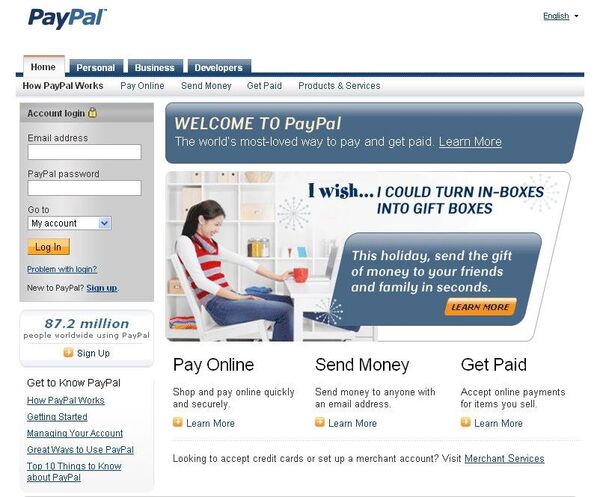 Скриншот сайта PayPal.com