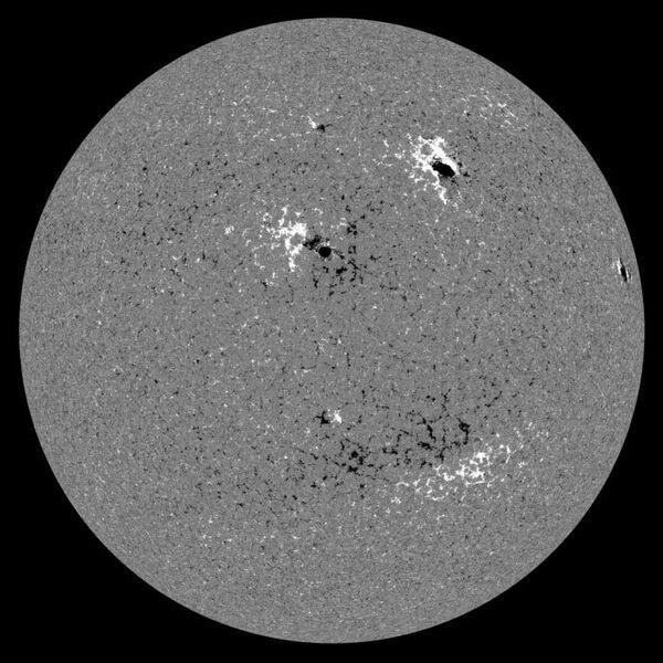 Изображение магнитного поля Солнца 10 декабря 2010 года. 