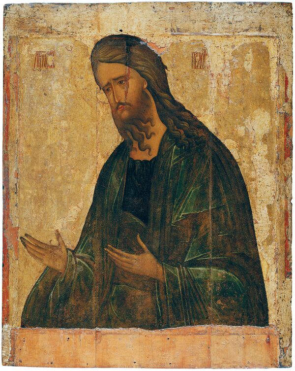 Икона Иоанн Предтеча. Представлена в Третьяковской галерее на выставке посвященной Андрею Рублеву