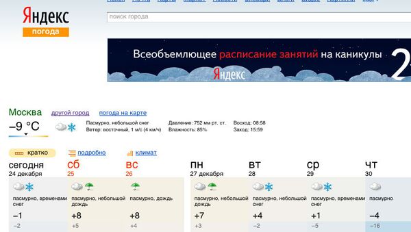 Скриншот страницы сайта www.pogoda.yandex.ru. Архивное фото