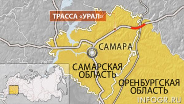 Пробка на трассе между Самарской и Оренбургской областями
