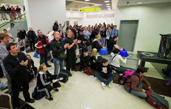 Акция протеста пассажиров в аэропорту Шереметьево. Архив