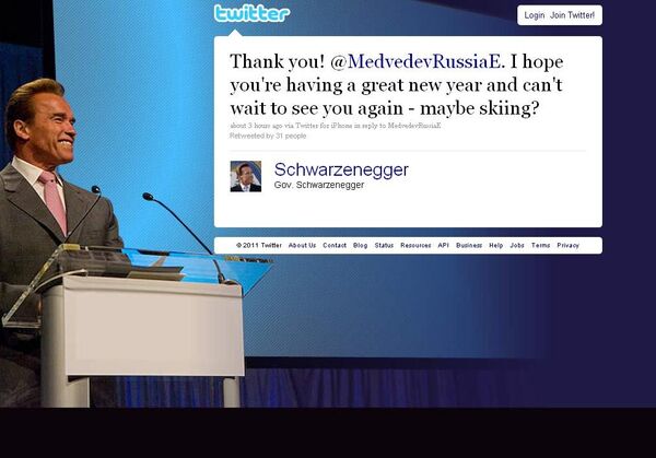 Скриншот страницы микроблога А.Шварценеггера в Twitter