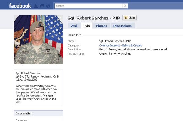 Скриншот страницы пользователя Sgt. Robert Sanchez в Facebook