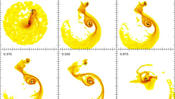 Результаты математического моделирования изменений распределения атомарного водорода в галактике Водоворот (М51) за 875 миллионов лет