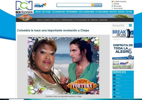 Скриншот страницы сериала Chepe Fortuna на сайте телекомпании RCN Televisión