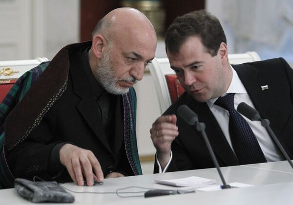 Президент РФ Дмитрий Медведев и президент Афганистана Хамид Карзай
