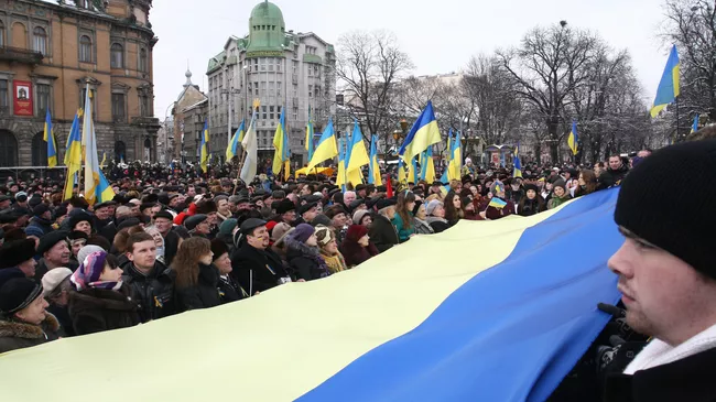 Празднование Дня соборности Украины во Львове