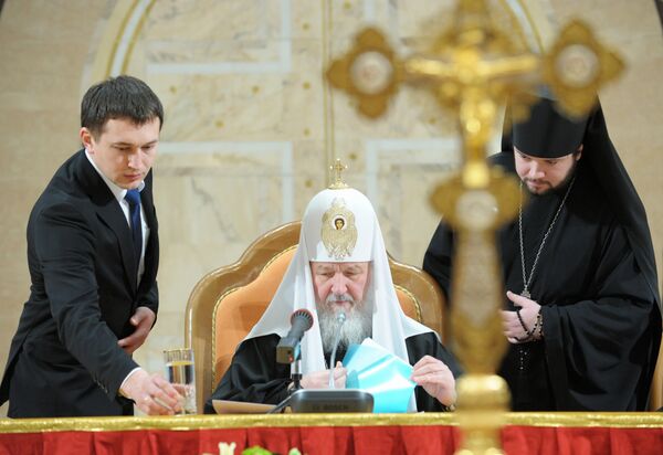 Патриарх Московский и всея Руси Кирилл перед началом открытия Архиерейского Собора Русской Православной Церкви