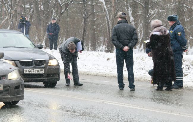 Следственный эксперимент на месте аварии на Рублево-Успенском шоссе