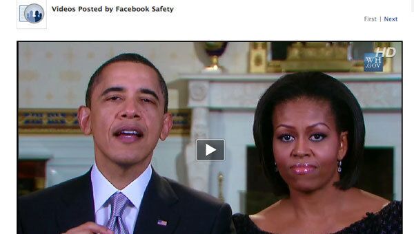 Скриншот сайта Facebook с официальным видеообращением четы Обамы 