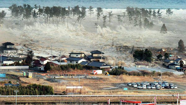 Последствия землетрясения и цунами в японском городе Натори
