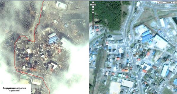 Спутниковая съемка последствий землетрясения в Японии