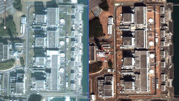 Спутниковая съемка последствий землетрясения на АЭС Фукусима-2