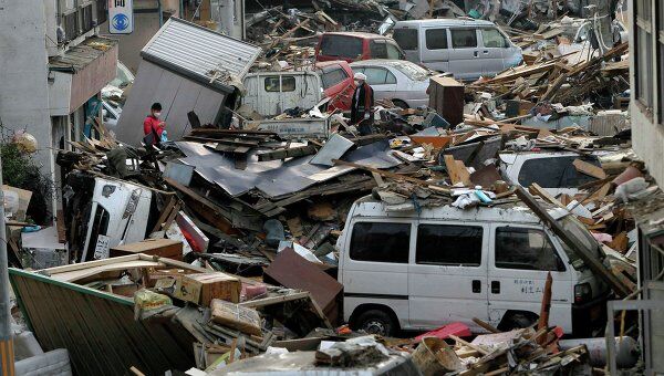 Разрушенный землетрясением японский город Miyako