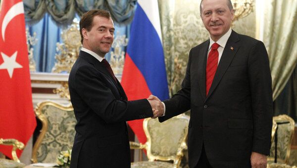 Президент РФ Дмитрий Медведев и премьер-министр Турции Реджеп Эрдоган в Кремле