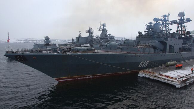 Большой противолодочный корабль Североморск у пирса в порту Североморска. Архивное фото