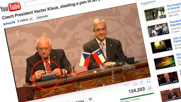 Скриншот страницы YouTube с президентом Чехии Вацлавом Клаусом
