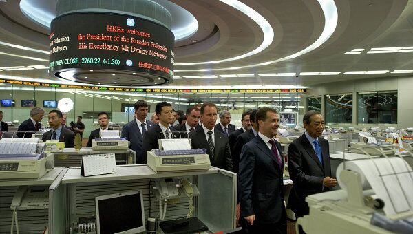Посещение президентом РФ Дмитрием Медведевым здания биржи