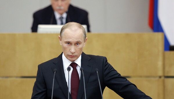Выступление премьер-министра РФ В.Путина на пленарном заседании Госдумы.